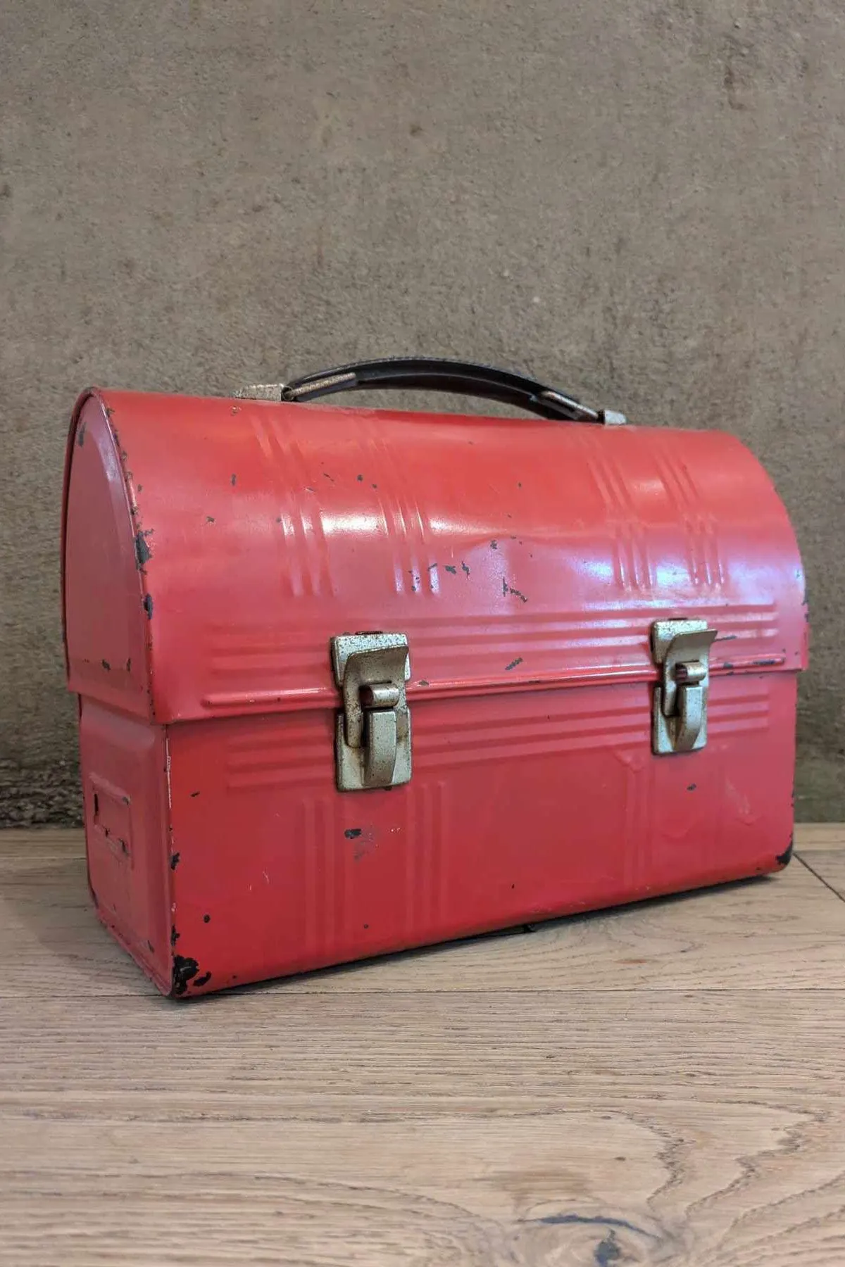 1960's Vintage Dome Red Metal Lunch Box With Thermos. Made In U.S.A