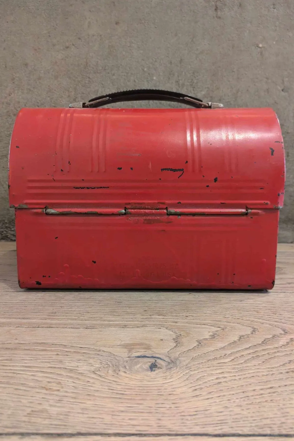 1960's Vintage Dome Red Metal Lunch Box With Thermos. Made In U.S.A