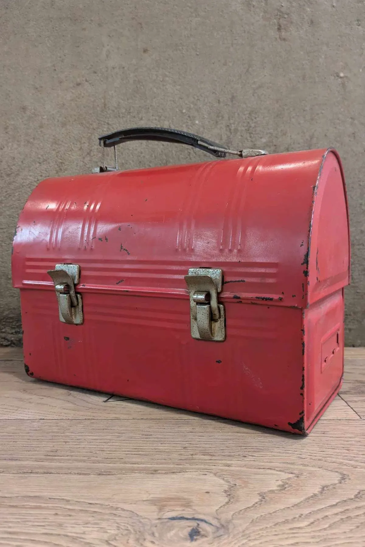 1960's Vintage Dome Red Metal Lunch Box With Thermos. Made In U.S.A