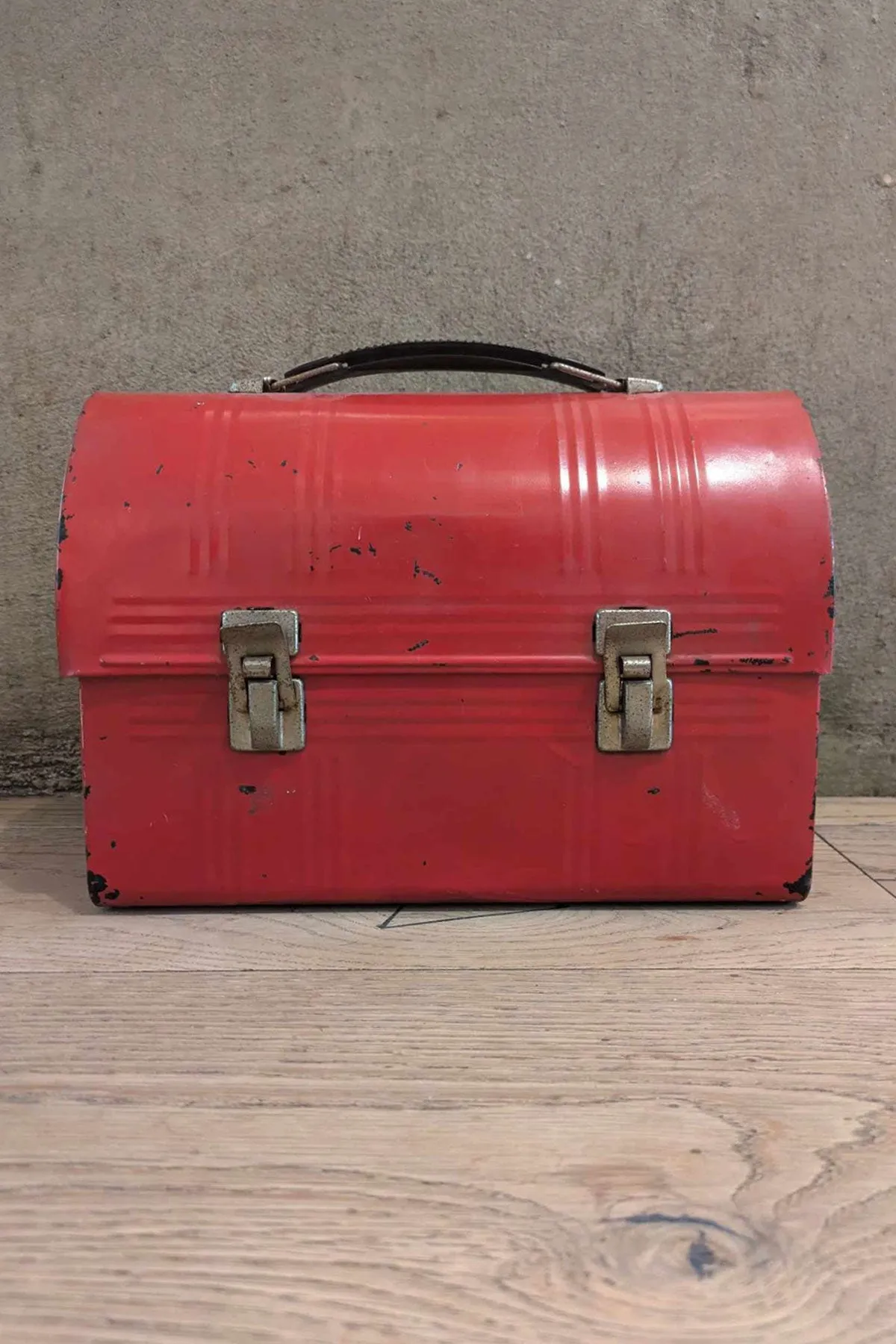 1960's Vintage Dome Red Metal Lunch Box With Thermos. Made In U.S.A