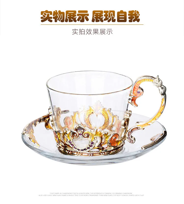 201-300ml enamel coffee cup set dish Saucer  Set European style mug cup tea cup tea set