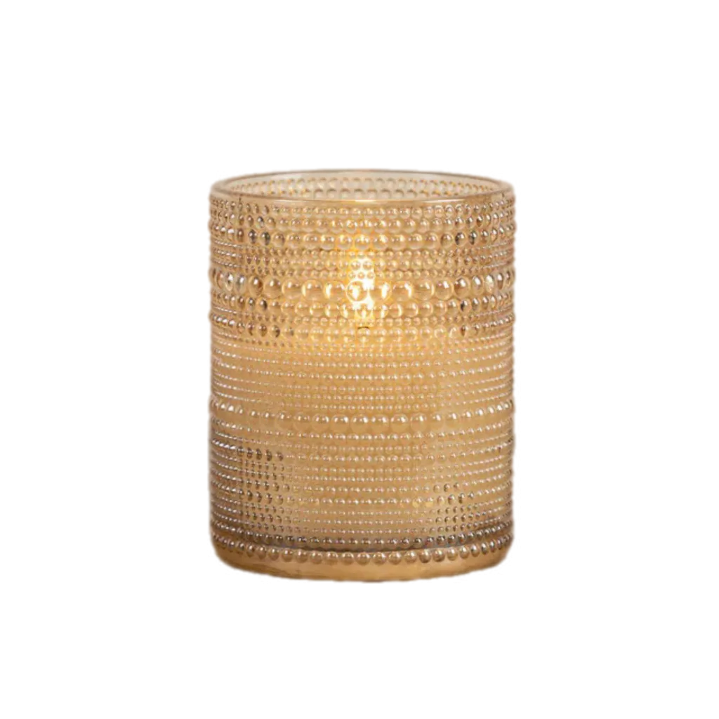 4" X 5" Champagne Dotted Jar Pillar Flameless Candle