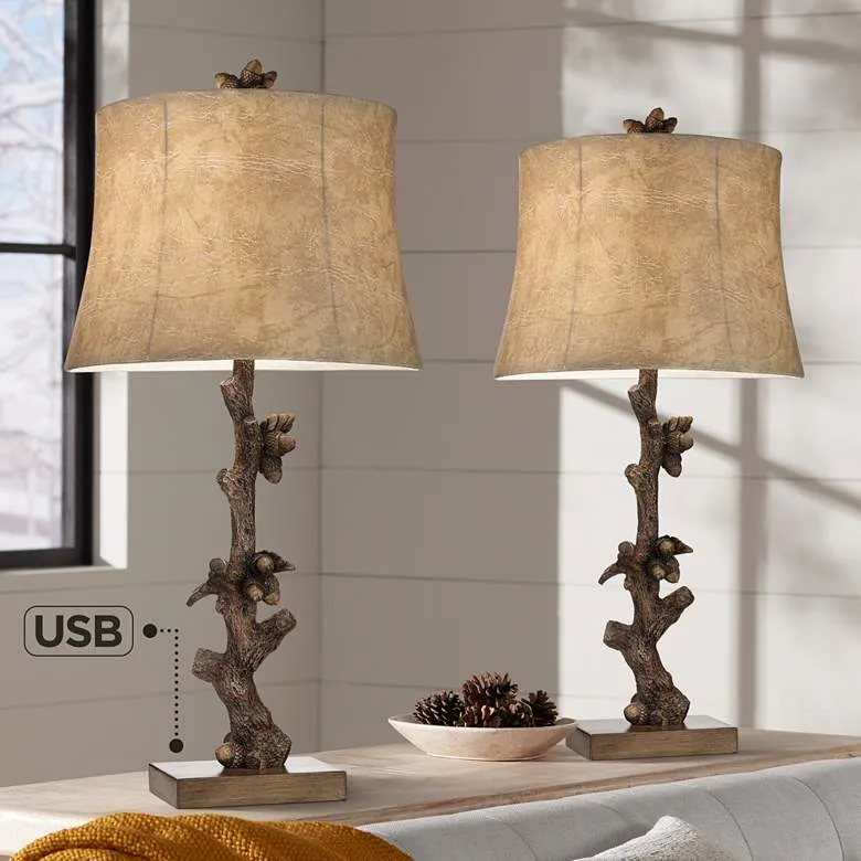 Acorn Tree Branch USB Lamp Set