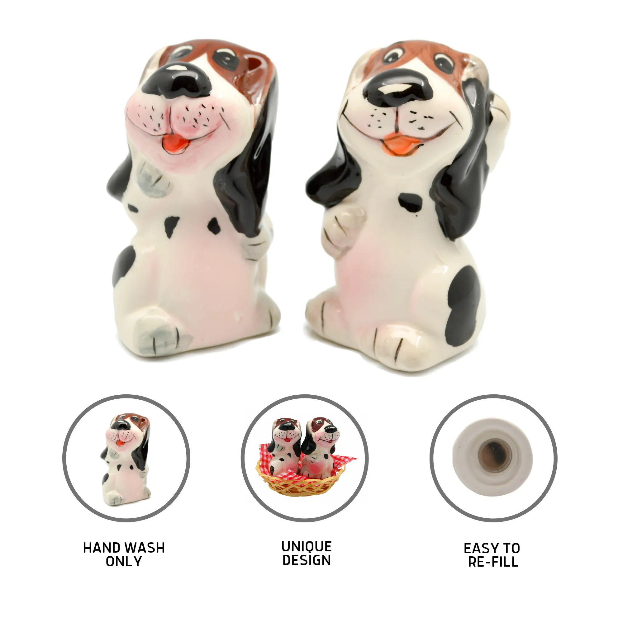 Animal Salt & Pepper Shakers Dogs Basket