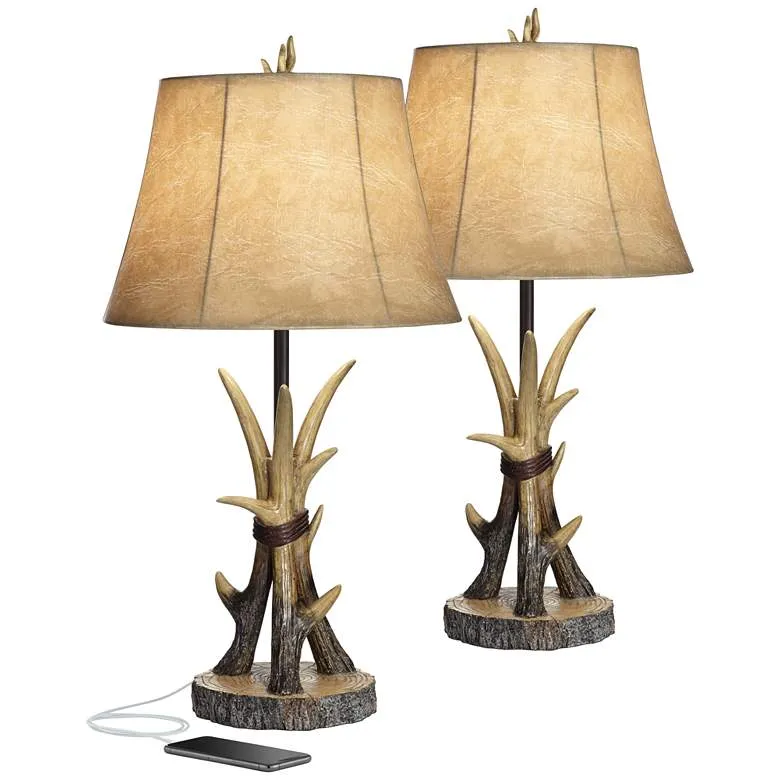 Antler USB Table Lamps Set of 2