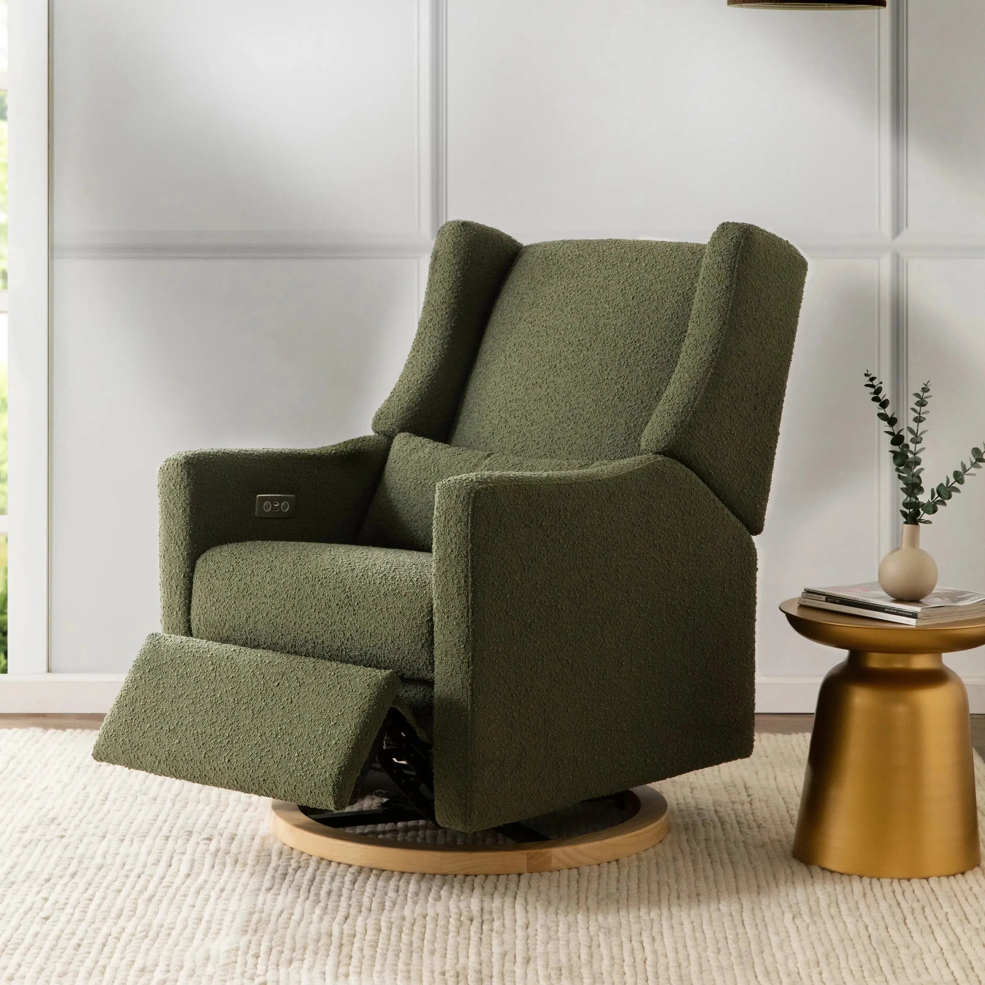 Babyletto - Kiwi Electronic Glider   Recliner - Luxe Olive Boucle with Light Wood Base