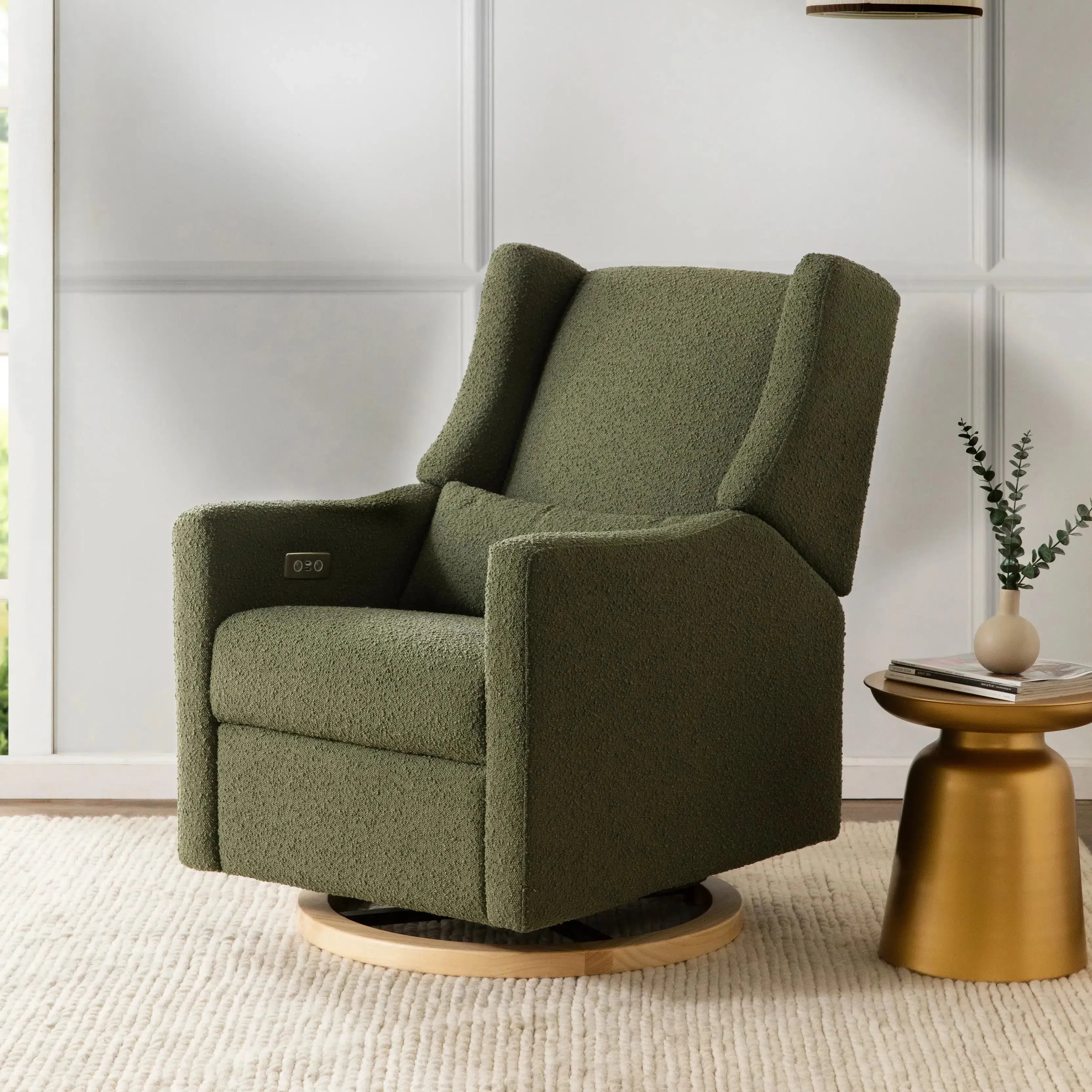 Babyletto - Kiwi Electronic Glider   Recliner - Luxe Olive Boucle with Light Wood Base