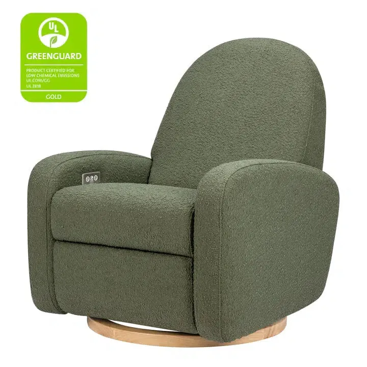 Babyletto - Nami Electronic Glider   Recliner - Luxe Olive Boucle with Light Wood Base