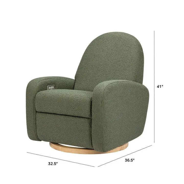 Babyletto - Nami Electronic Glider   Recliner - Luxe Olive Boucle with Light Wood Base