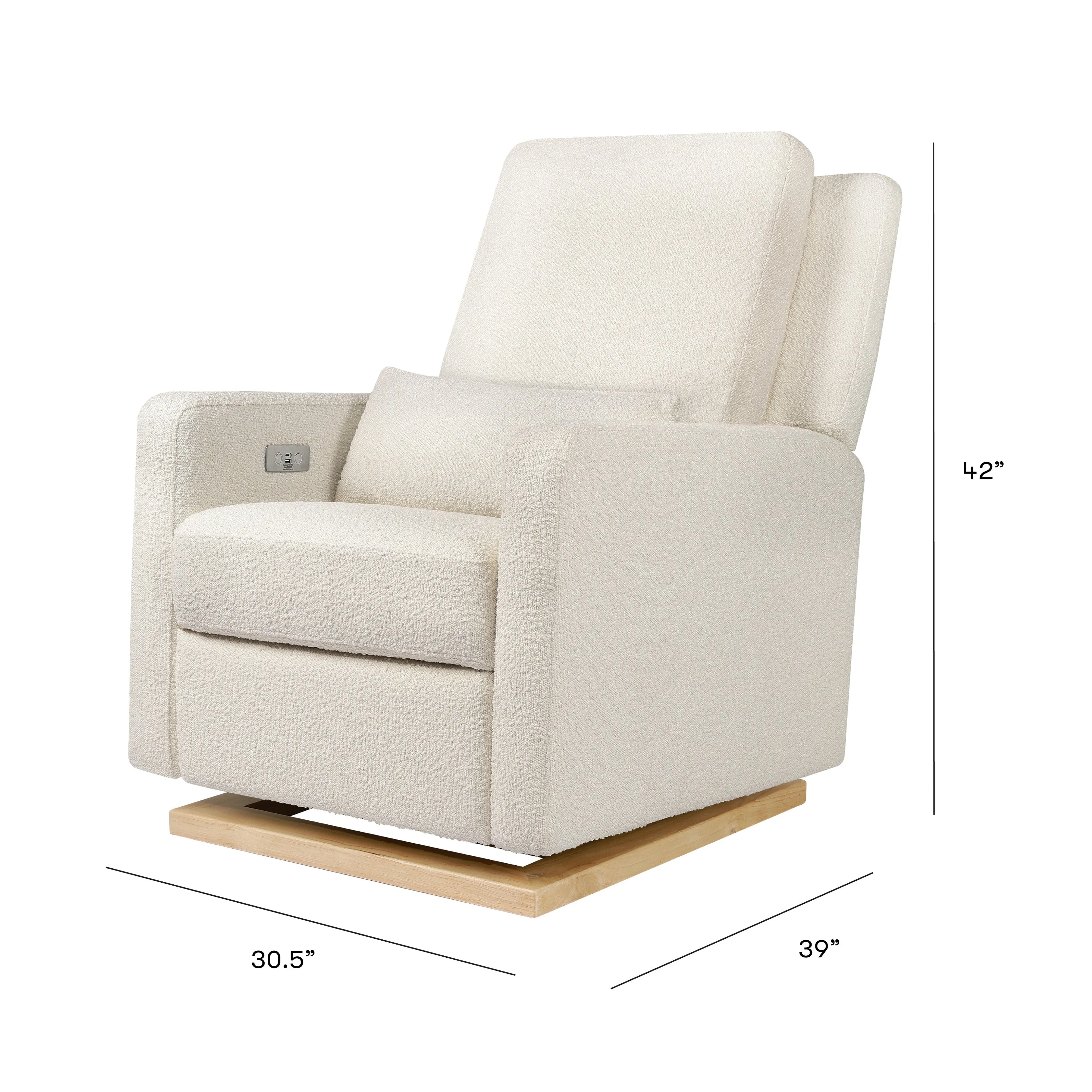 Babyletto - Sigi Electronic Glider   Recliner - Ivory Boucle with Light Wood Base