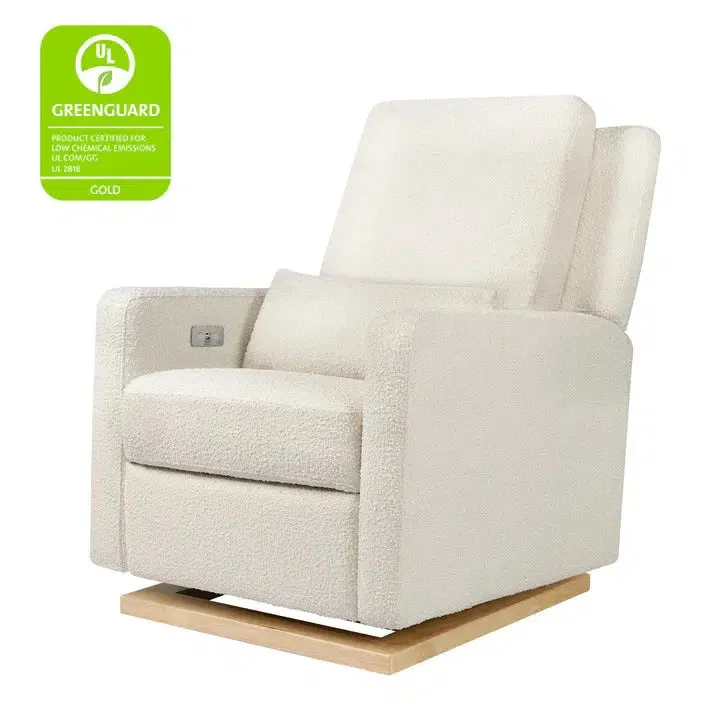 Babyletto - Sigi Electronic Glider   Recliner - Ivory Boucle with Light Wood Base