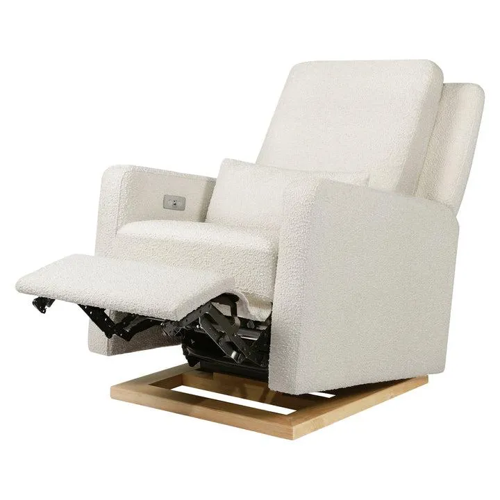 Babyletto - Sigi Electronic Glider   Recliner - Ivory Boucle with Light Wood Base