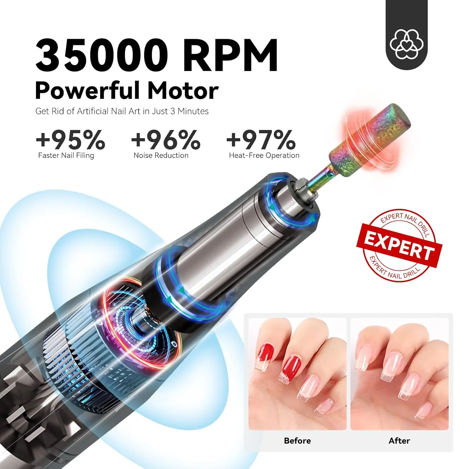 Black Rhinestone Electric Nail Drill 35000RPM