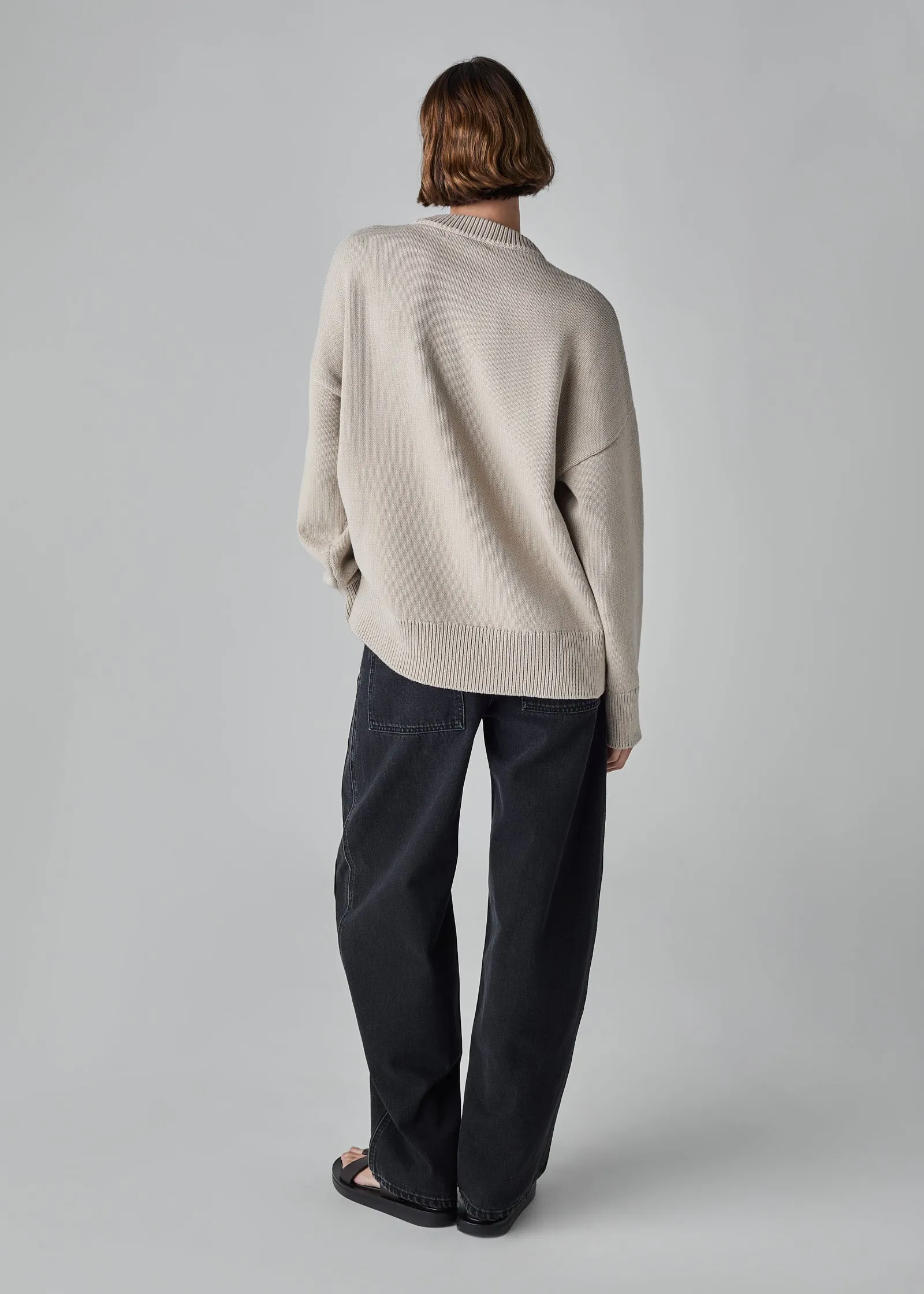 Boyfriend Crew in Cotton Knit - Oatmeal