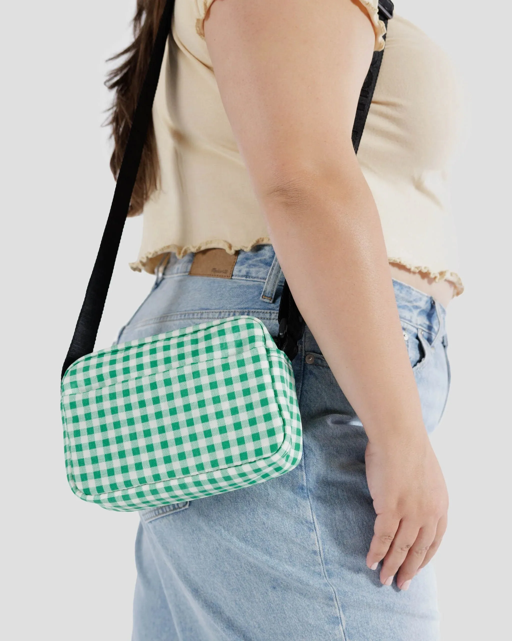 Camera Crossbody in Green Gingham