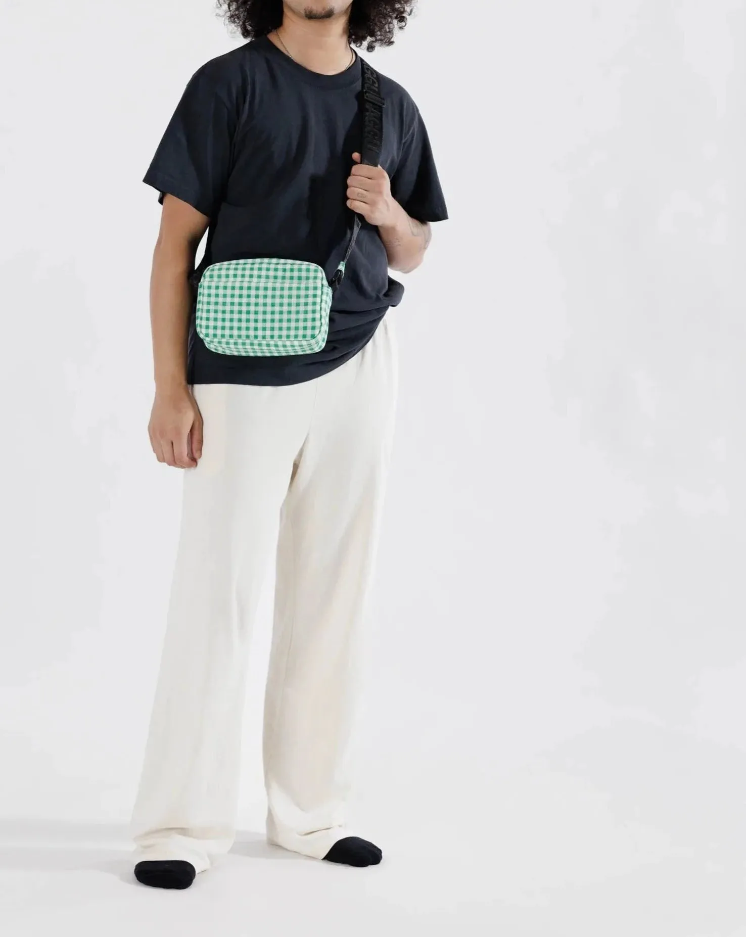 Camera Crossbody in Green Gingham