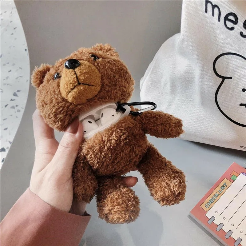 Cartoon Plush Teddy Bear Protector For Airpods 1/2 3 Pro Plush Bear Protector Wireless Bluetooth Headset Storage Box