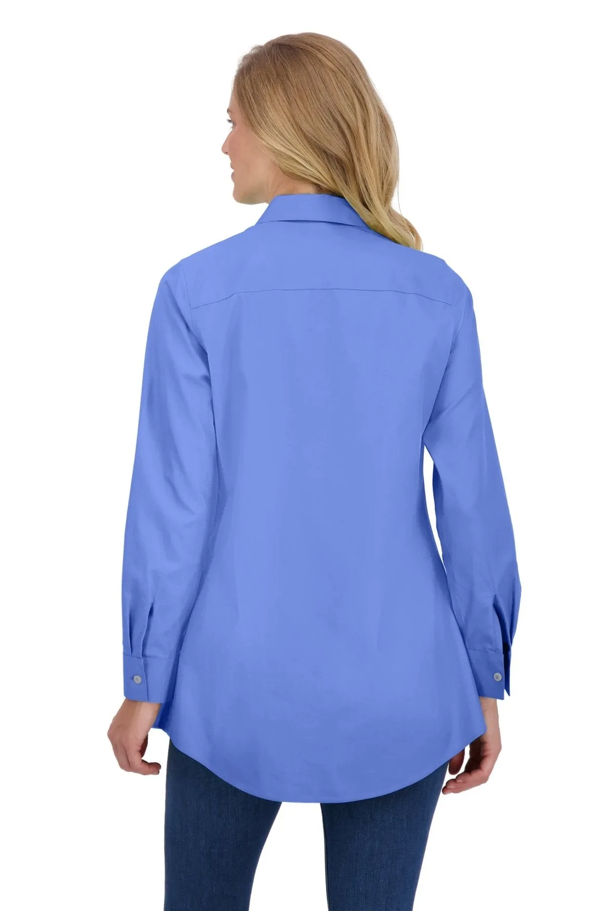 Cici Pinpoint No Iron Long Sleeve Tunic, Cornflower