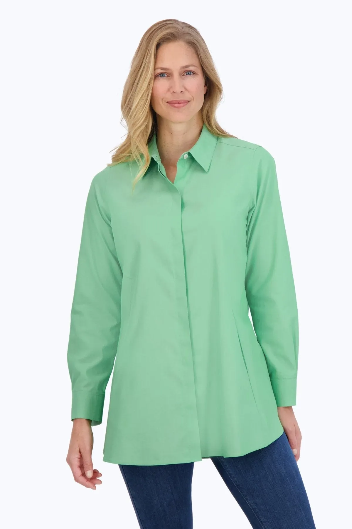 Cici Pinpoint No Iron Long Sleeve Tunic, New Leaf