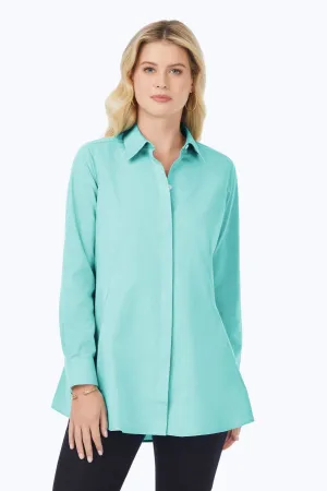 Cici Pinpoint No Iron Long Sleeve Tunic, Oceanside