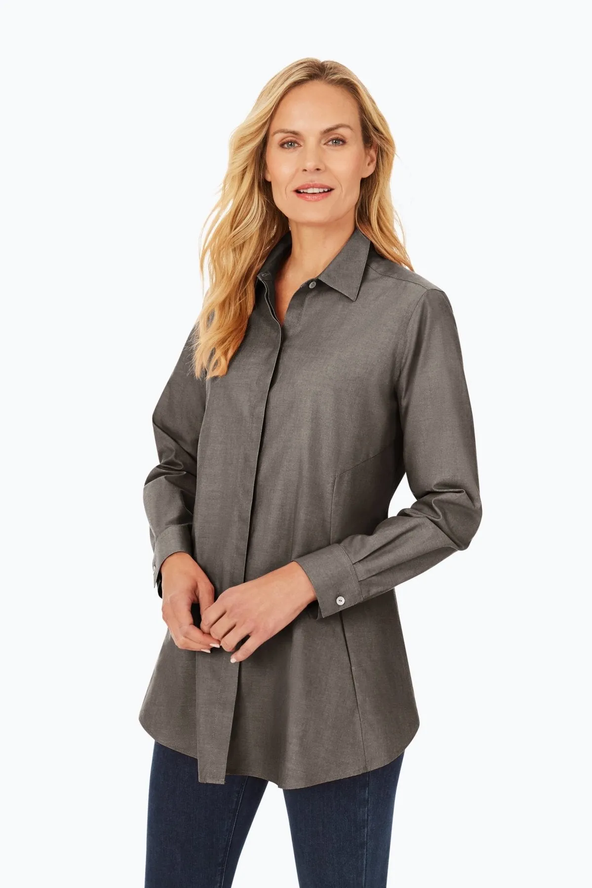 Cici Pinpoint No Iron Long Sleeve Tunic