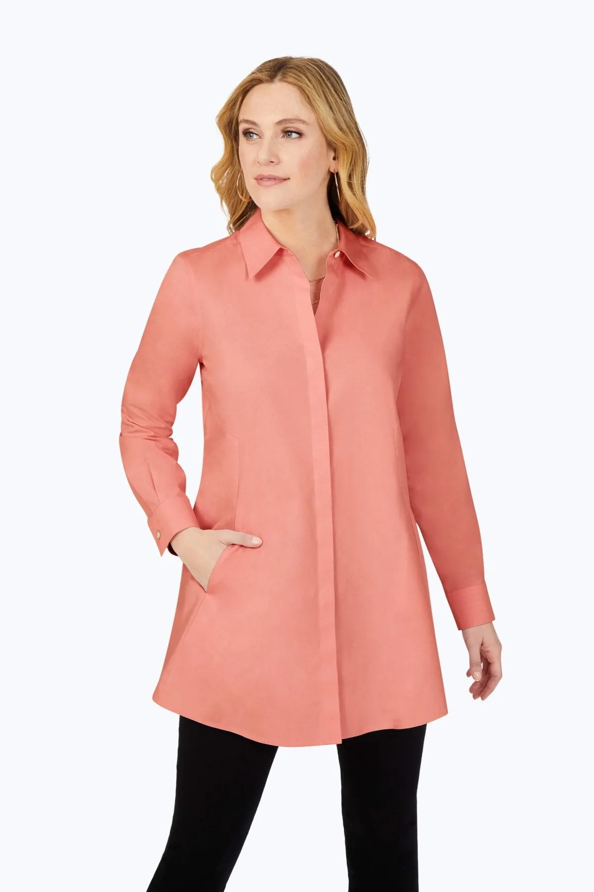 Cici Pinpoint No Iron Long Sleeve Tunic