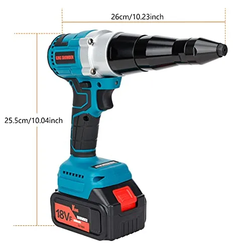 Cordless Rivet Gun, Portable 18V Lithium-ion Electric Automatic Brushless Blind Riveter Tool Kit for 1/8", 5/32", 3/16" Rivets with 2 Pack 5.0Ah Battery