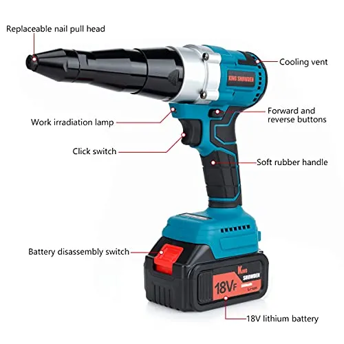 Cordless Rivet Gun, Portable 18V Lithium-ion Electric Automatic Brushless Blind Riveter Tool Kit for 1/8", 5/32", 3/16" Rivets with 2 Pack 5.0Ah Battery