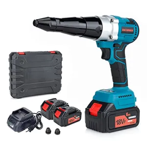 Cordless Rivet Gun, Portable 18V Lithium-ion Electric Automatic Brushless Blind Riveter Tool Kit for 1/8", 5/32", 3/16" Rivets with 2 Pack 5.0Ah Battery