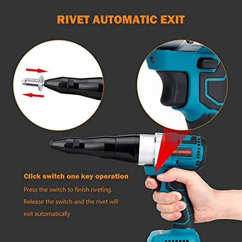 Cordless Rivet Gun, Portable 18V Lithium-ion Electric Automatic Brushless Blind Riveter Tool Kit for 1/8", 5/32", 3/16" Rivets with 2 Pack 5.0Ah Battery