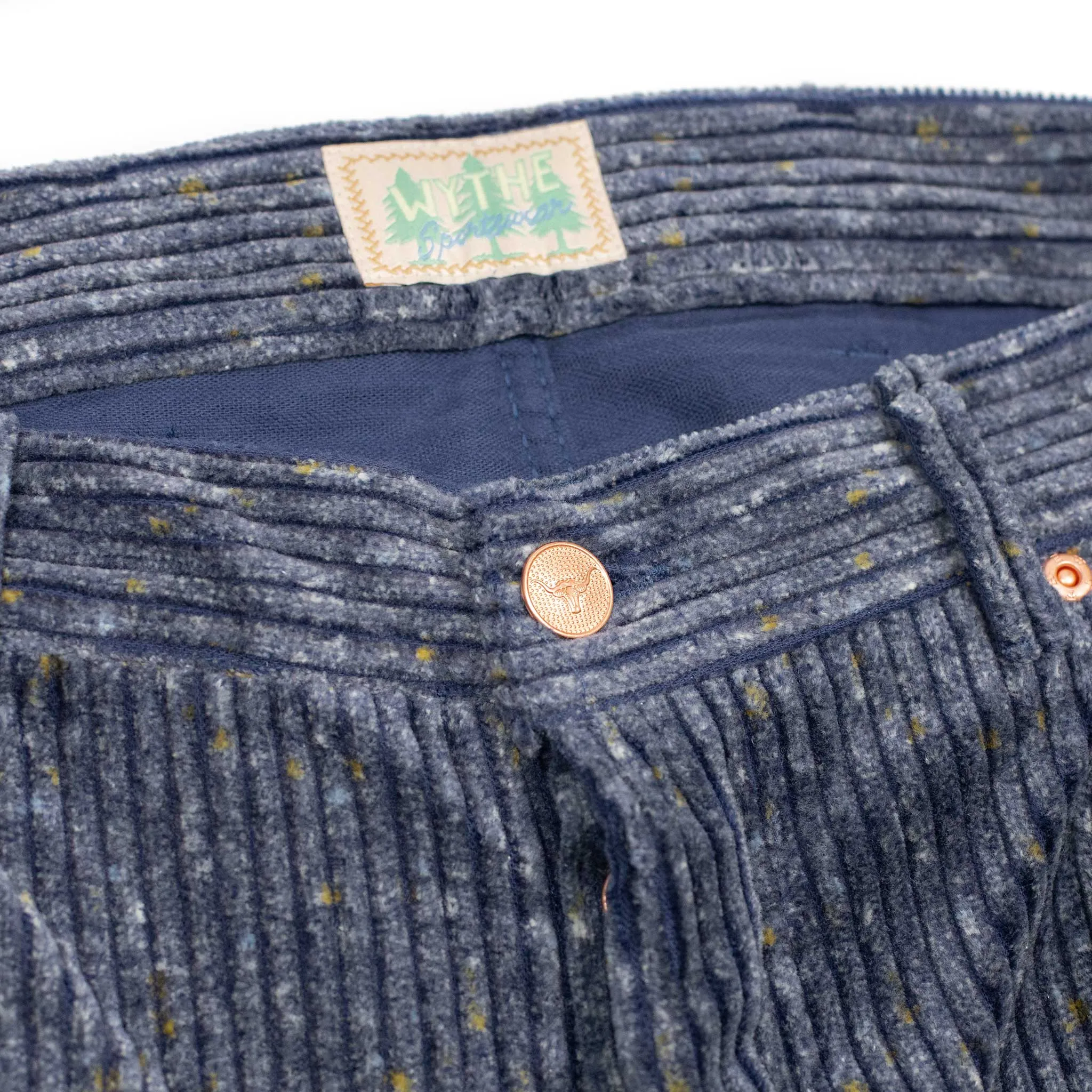 Five pocket pants in Marine Blue Italian donegal cotton corduroy