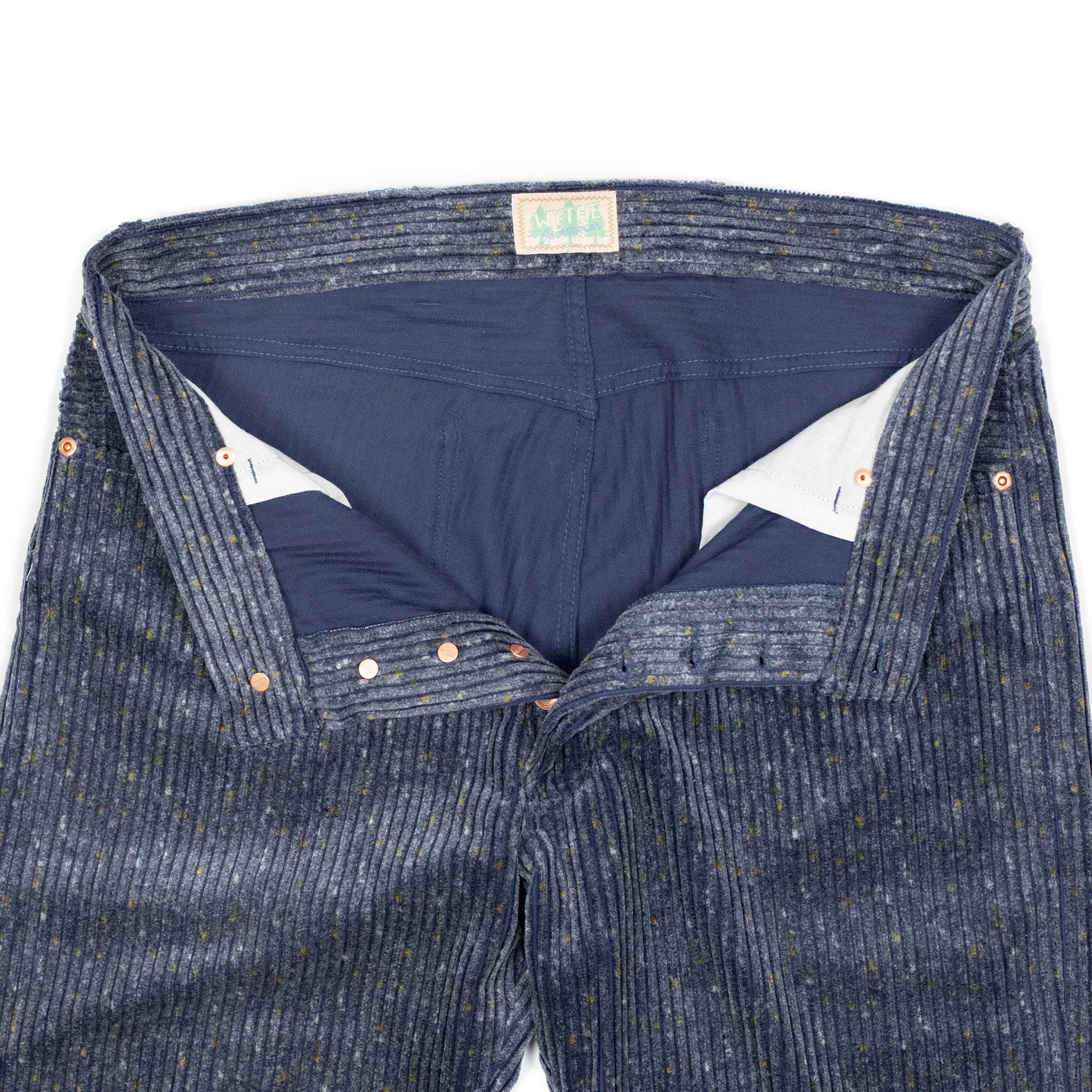 Five pocket pants in Marine Blue Italian donegal cotton corduroy