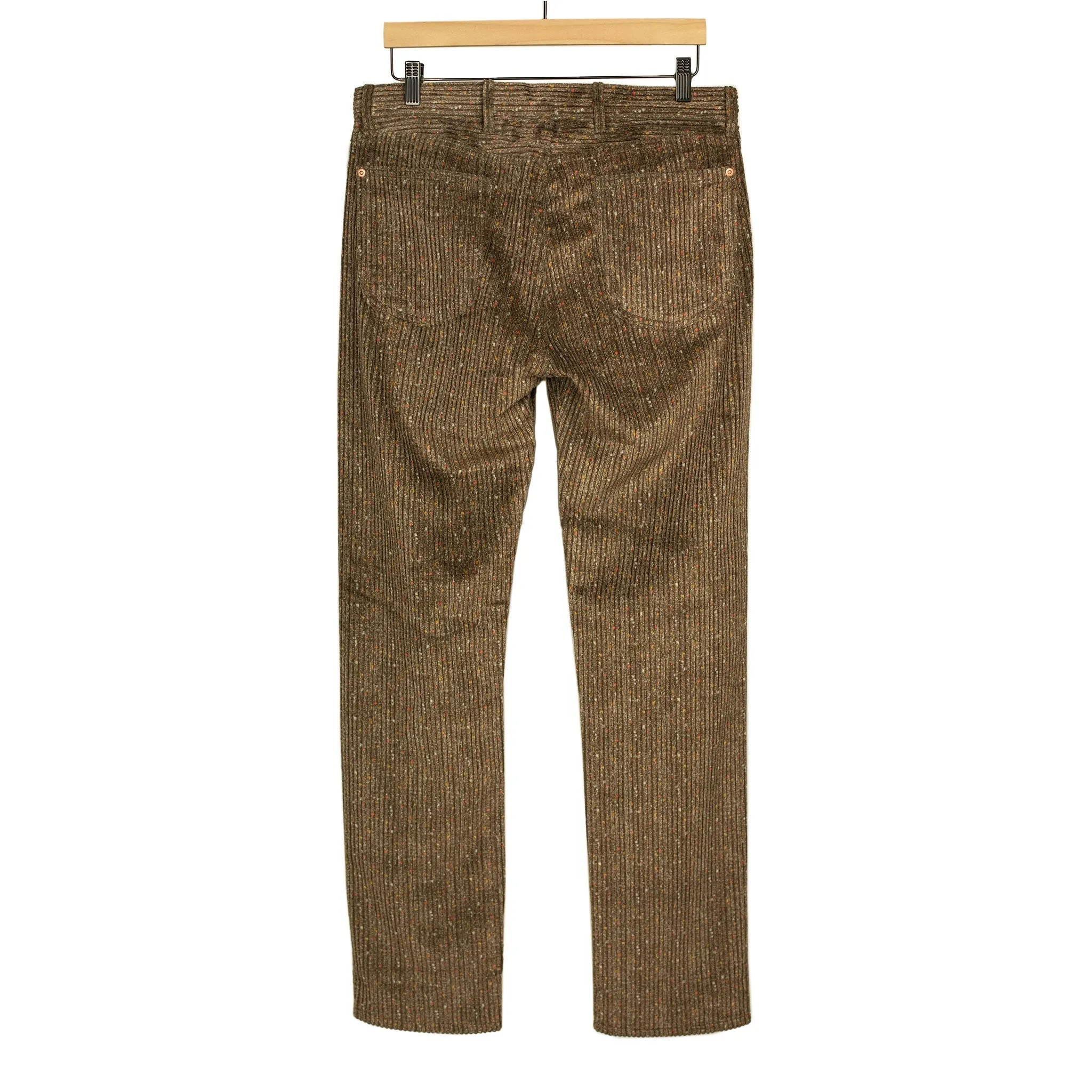 Five pocket pants in rustic brown donegal Italian cotton corduroy