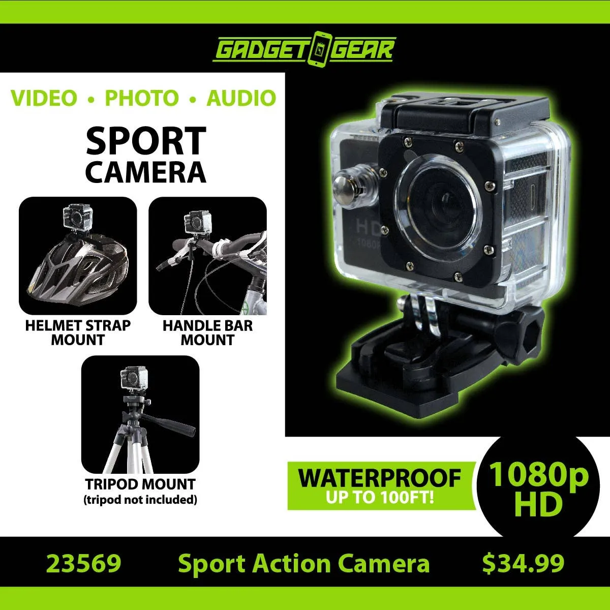 GADGET GEAR SPORT ACTION 1080P WATERPROOF CAM- 4/PACK