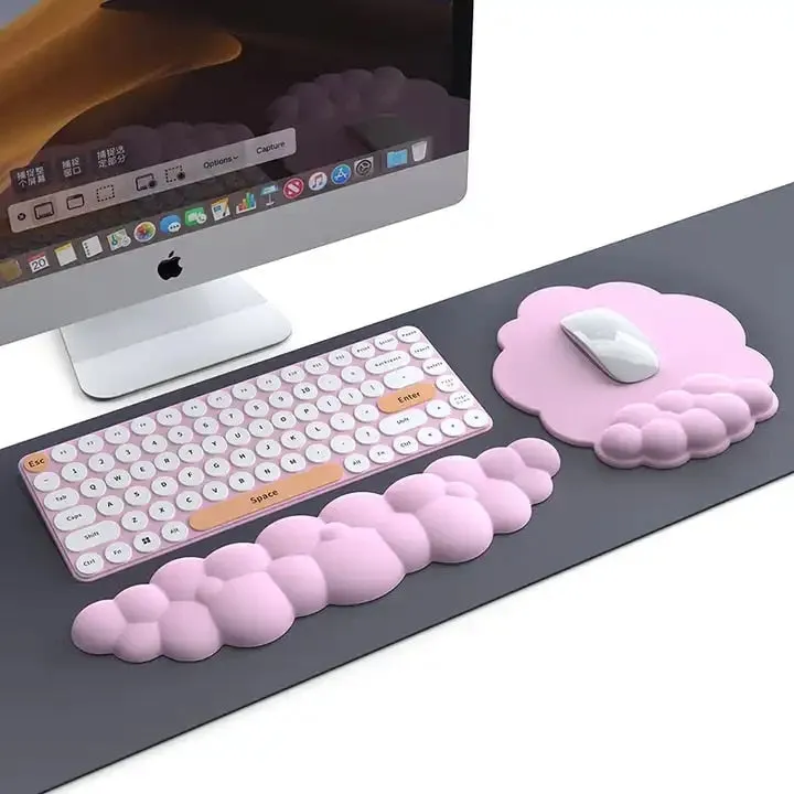 Kawaii Pastel White Cloud Keyboard Desktop Wrist Support Rest / Mouse Pad