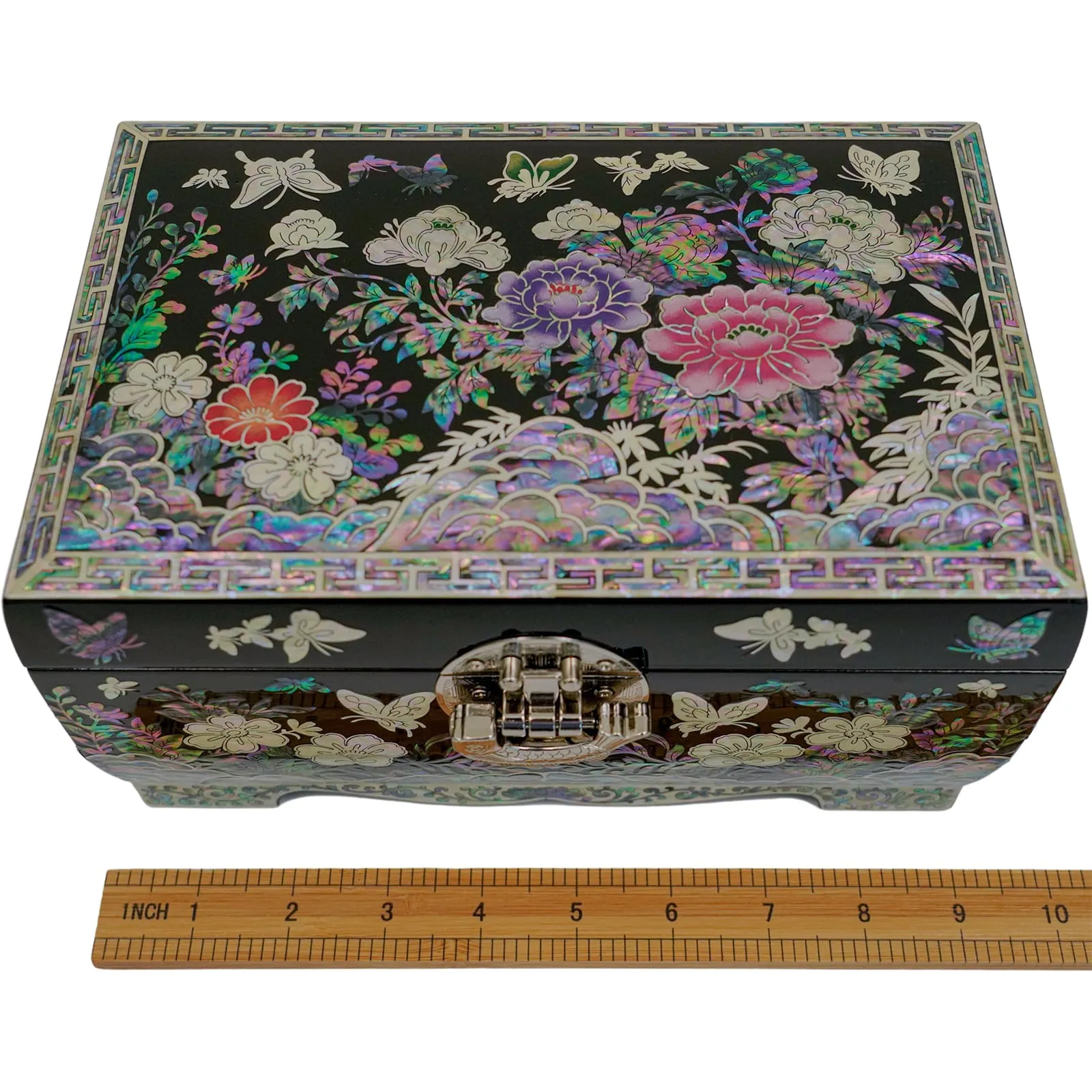 Lockable Jewelry Box with Ring Tray Flowers Design