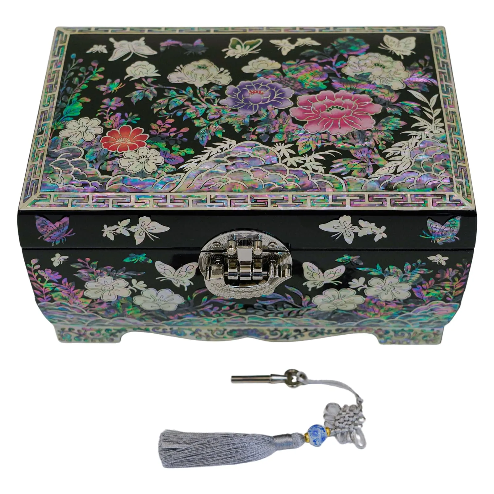 Lockable Jewelry Box with Ring Tray Flowers Design