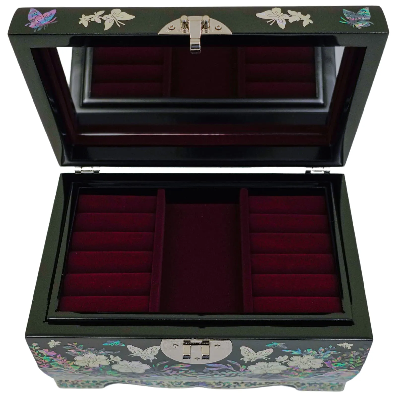 Lockable Jewelry Box with Ring Tray Flowers Design