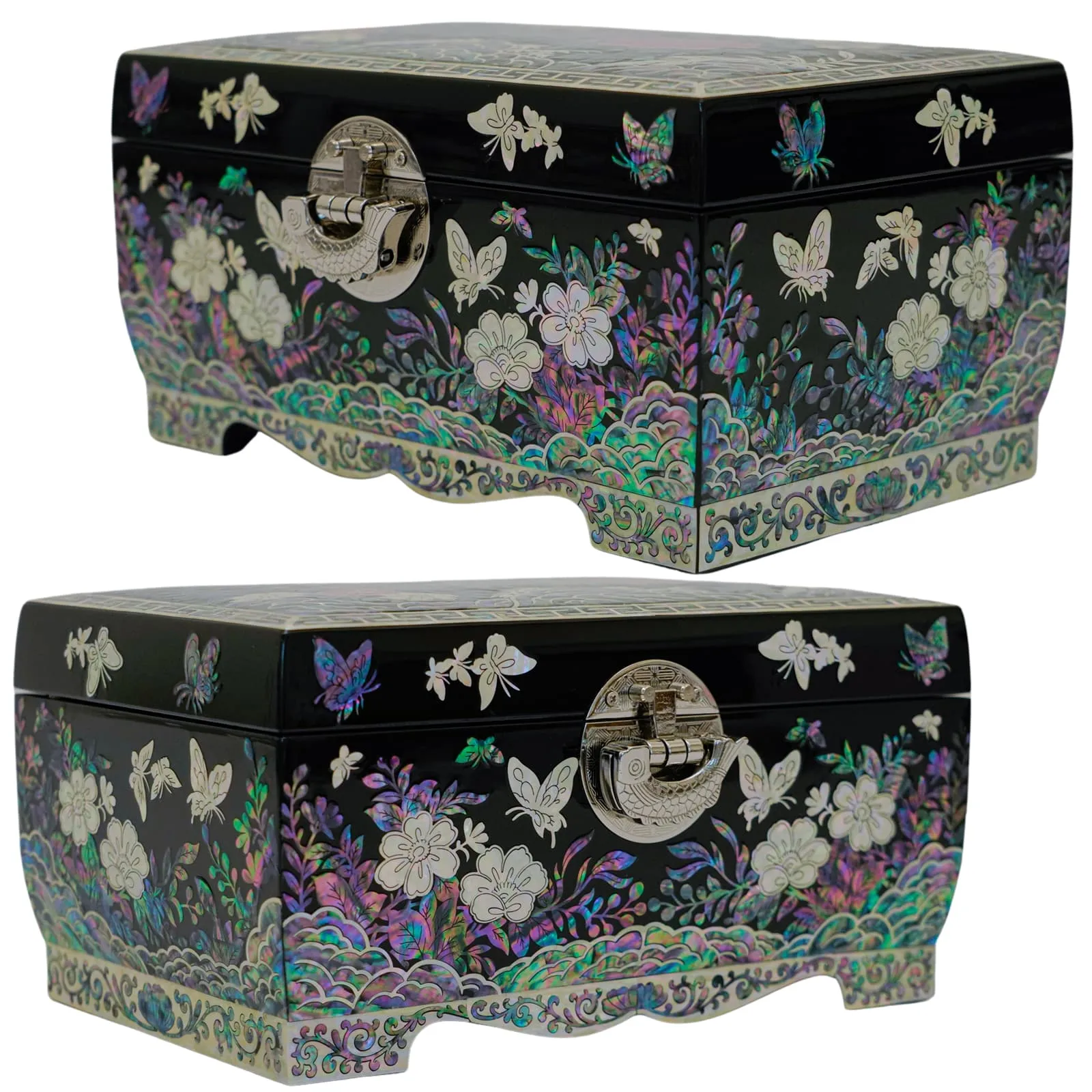 Lockable Jewelry Box with Ring Tray Flowers Design