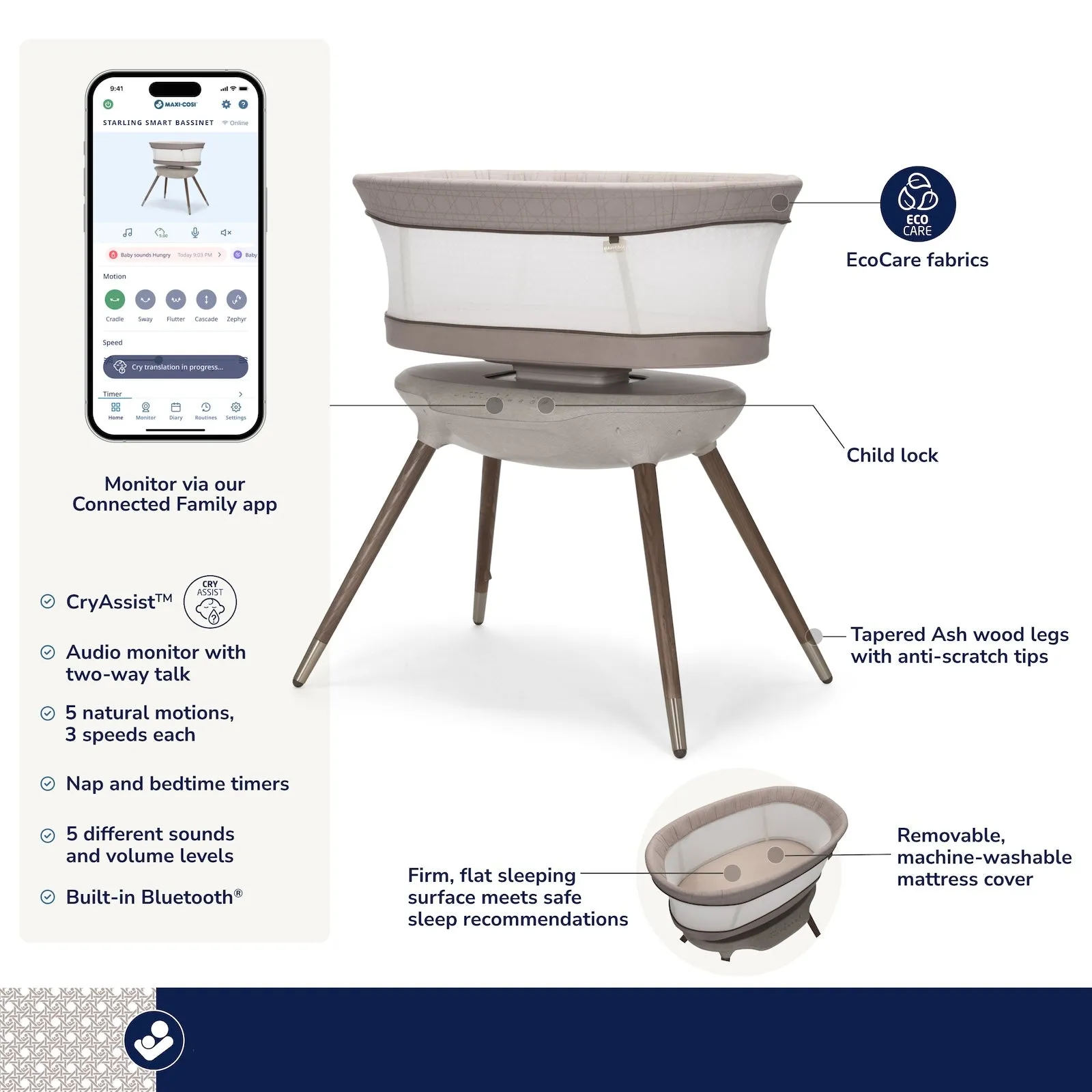 Maxi-Cosi - Starling Smart Bassinet - Natural Heritage