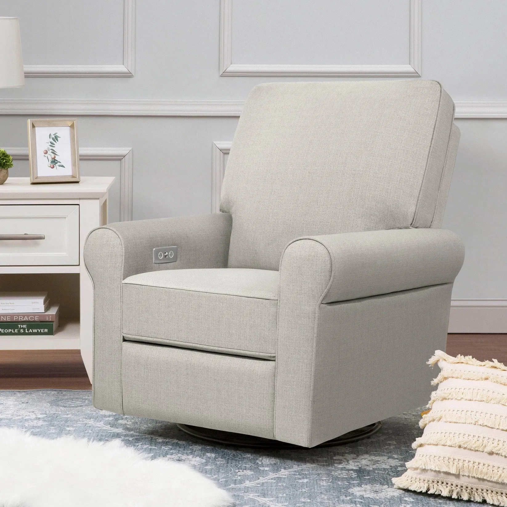 Monogram by Namesake - Monroe Pillowback Power Recliner - Grey Eco-Twill Performance Fabric