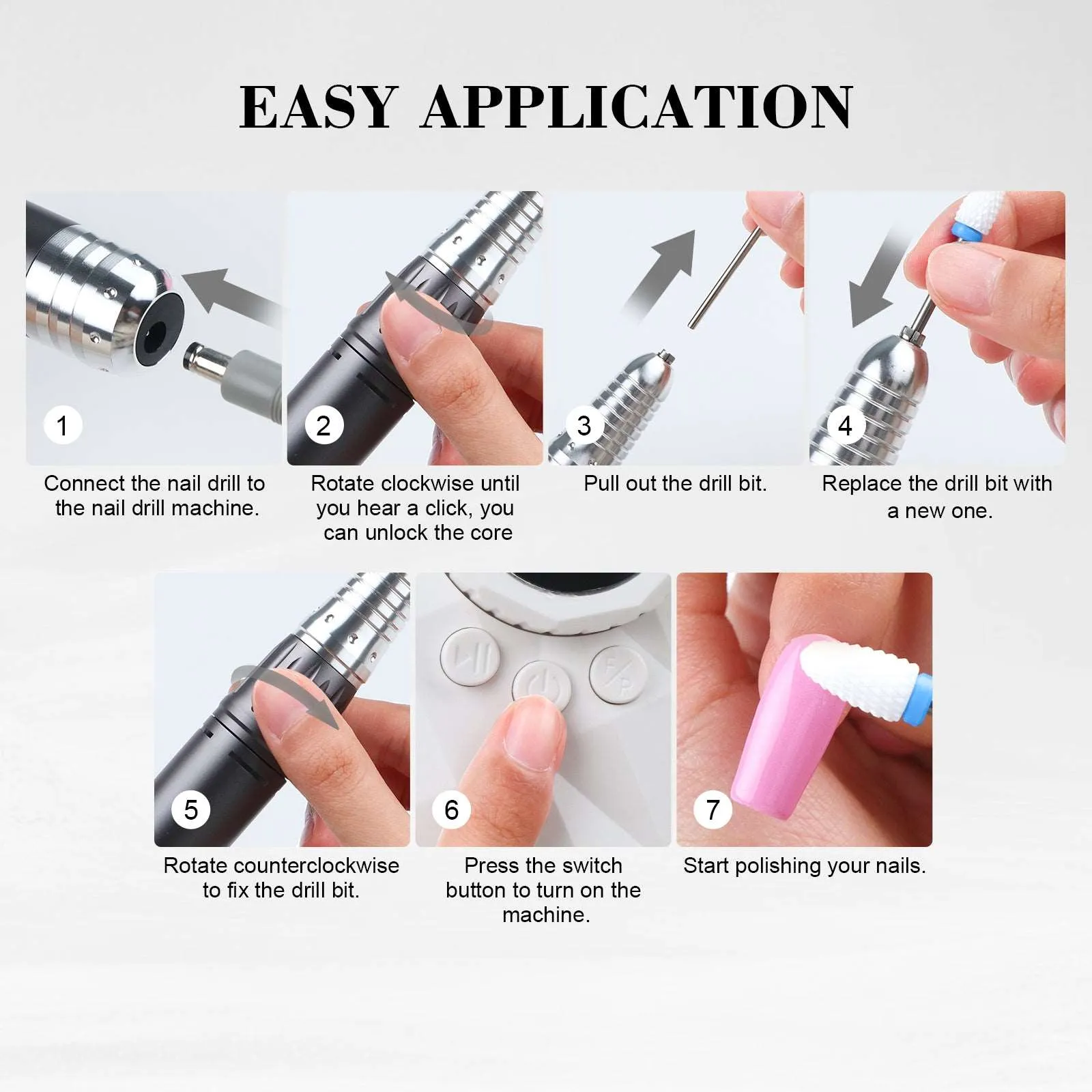 Nail Drill Machine — Rechargeable 350000PRM Electric Nail File for Acrylic/Gel Nails, Pedicure Manicure Polishing Shape Acrylic Nail Tools with Drill Bits for Home and Salon Use