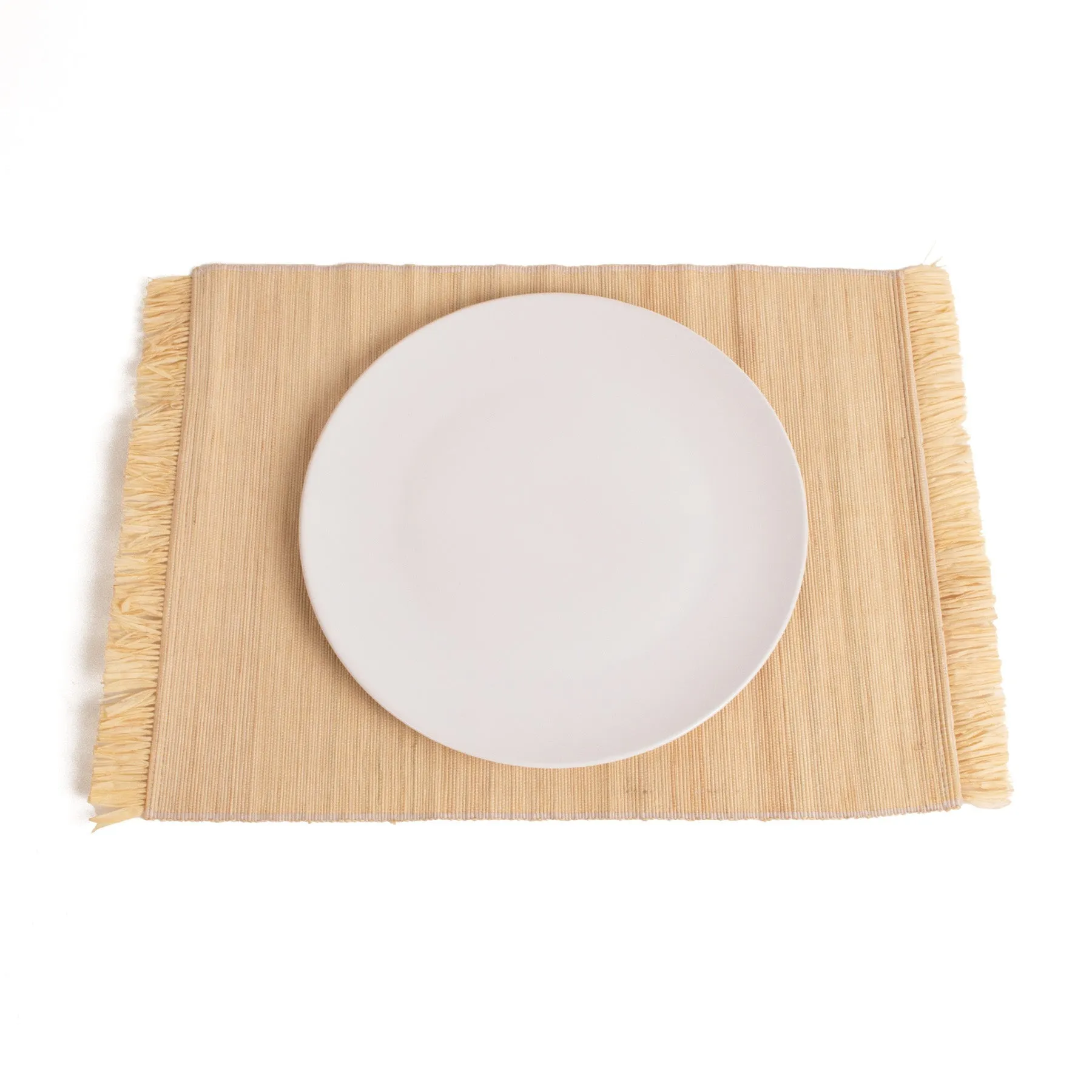 Neutral Fringed Placemats - 18" Natural, Set of 2