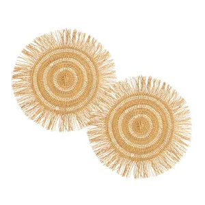 Neutral Placemats - 18" Laced Fringe, Set of 2