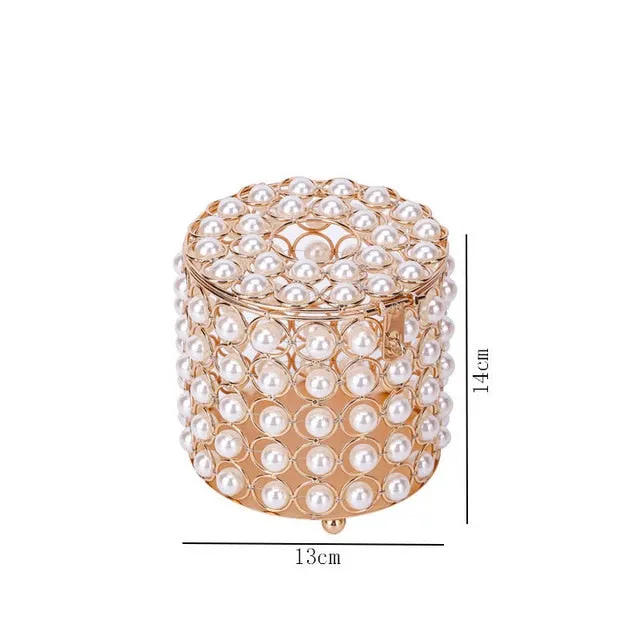 Nordic Crystal Pearl Tissue Box Office Organiser Dressing Table Storage Box Home Desktop Cylinder Napkin Container