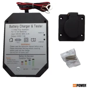 Panel Mount Battery Charger with Battery Tester - 1.5 Amps