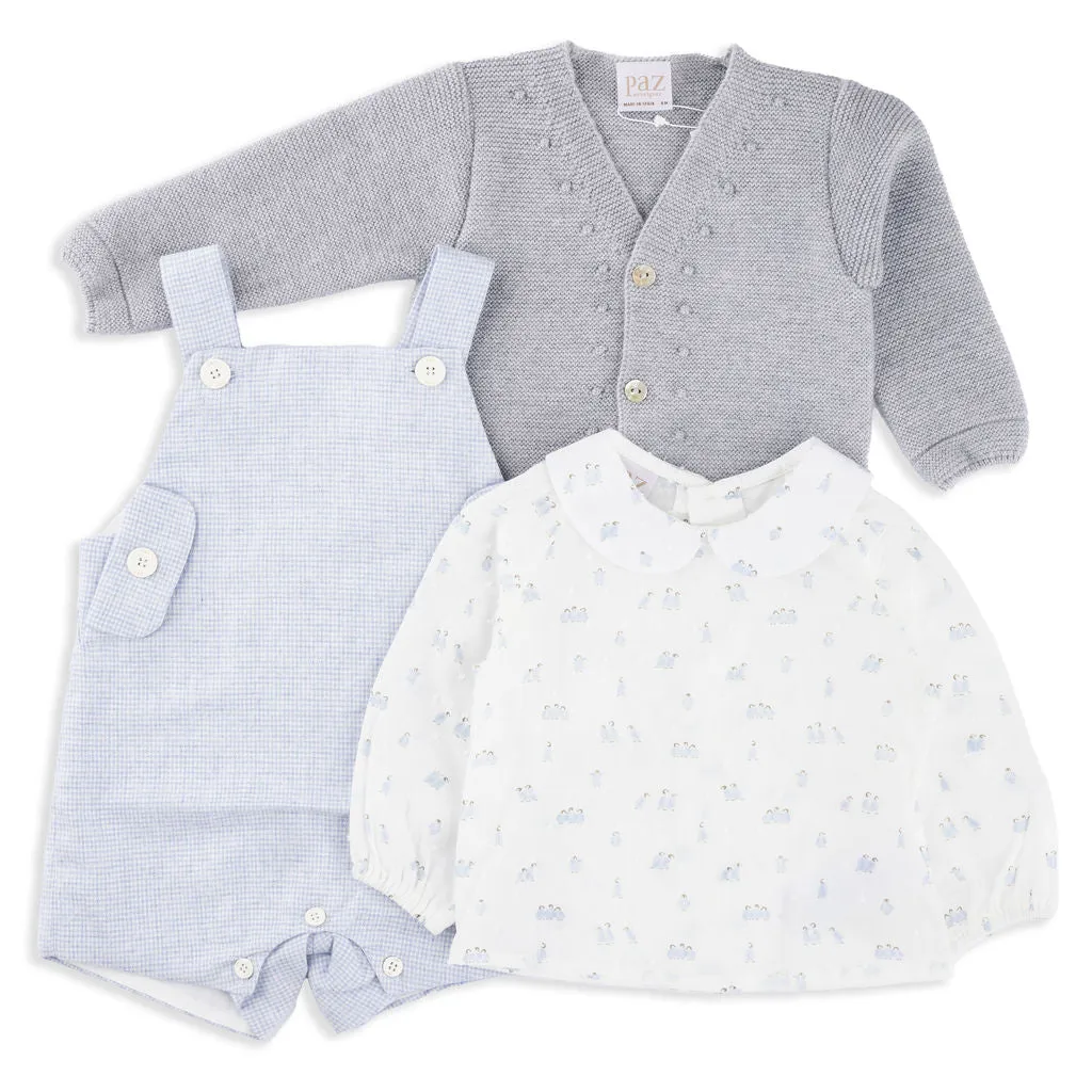 Penguin Printed Shirt with Matching Baby Blue Romper