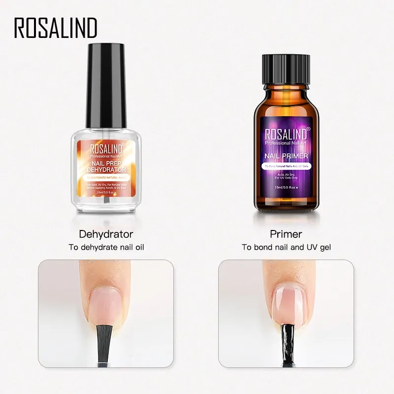 ROSALIND Nail Primer And Nail Prep Dehydrator Set 15ML No Need of UV LED Lamp Manicure for Nail Art Gel Nail Polish