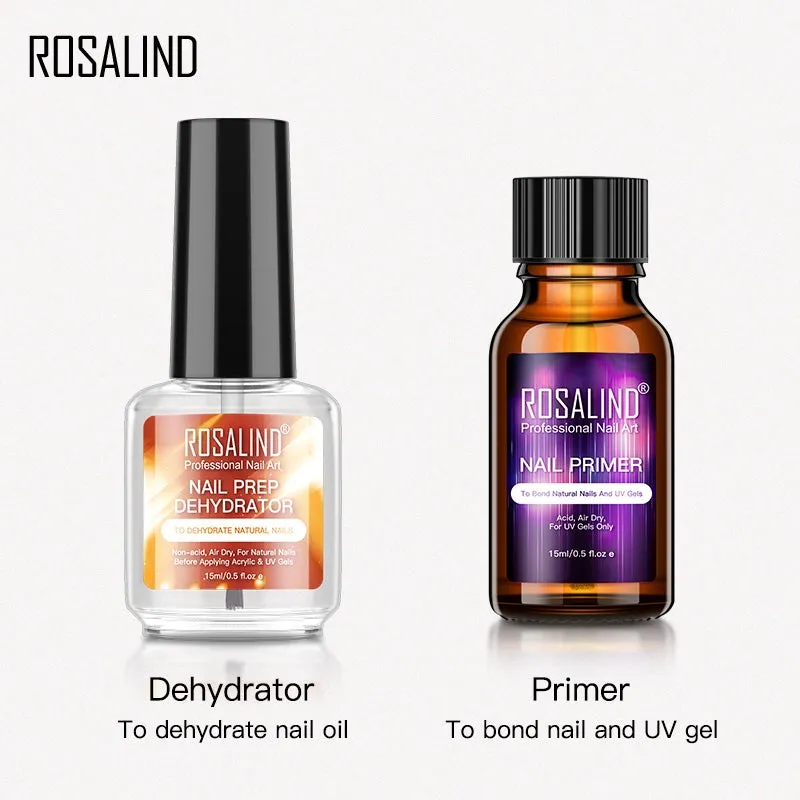 ROSALIND Nail Primer And Nail Prep Dehydrator Set 15ML No Need of UV LED Lamp Manicure for Nail Art Gel Nail Polish