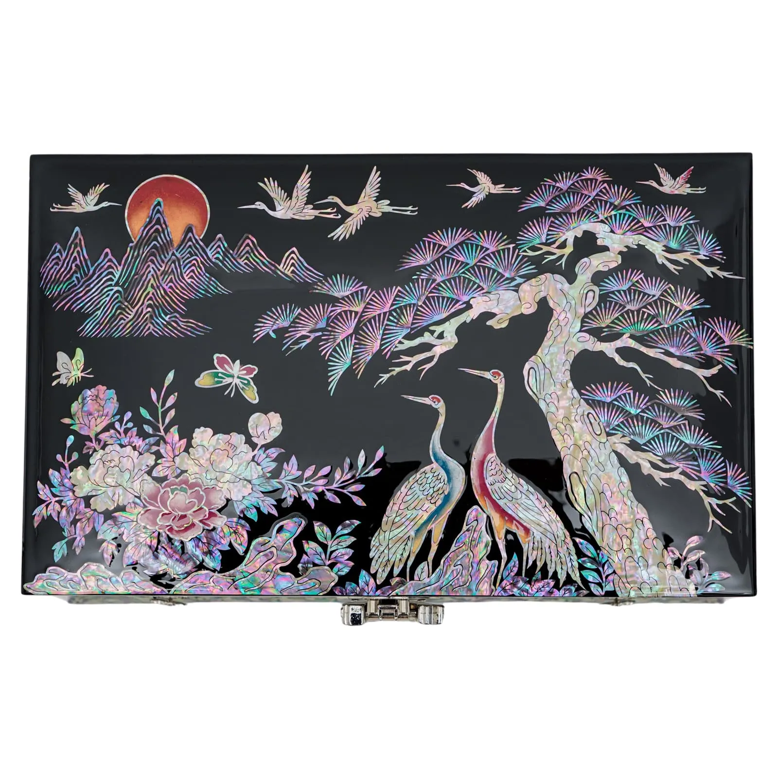 Traditional Korean Crane Art Lockable Jewelry Box